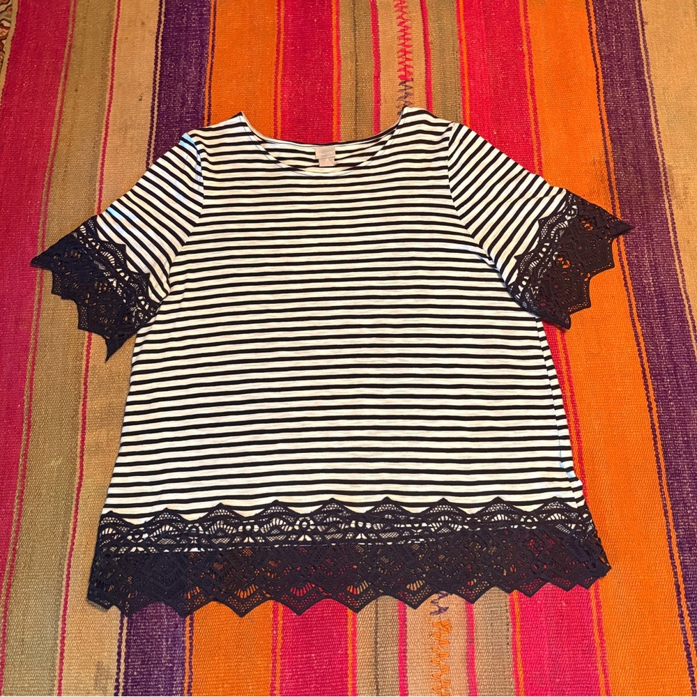 Chico's Navy and White Striped Top